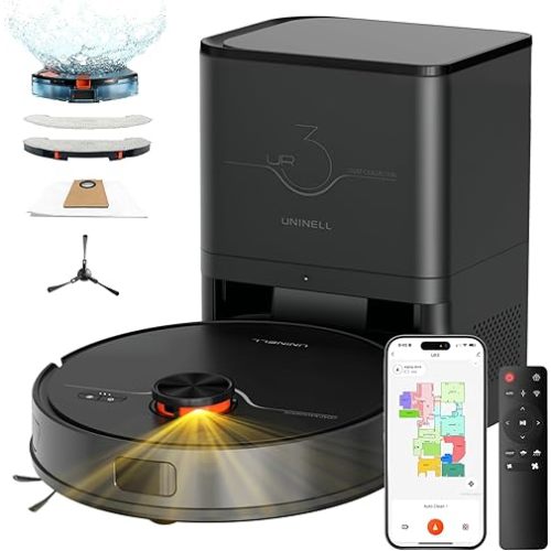 Robot Vacuum and Mop Combo,Lidar Navigation Robotic Vacuum Cleaner with 3.5L Self Emptying Station,5000Pa Vacuum Robot,180mins Runtime,No-Go&No-Mop Zones,App/Alexa/Remote Control,UR3