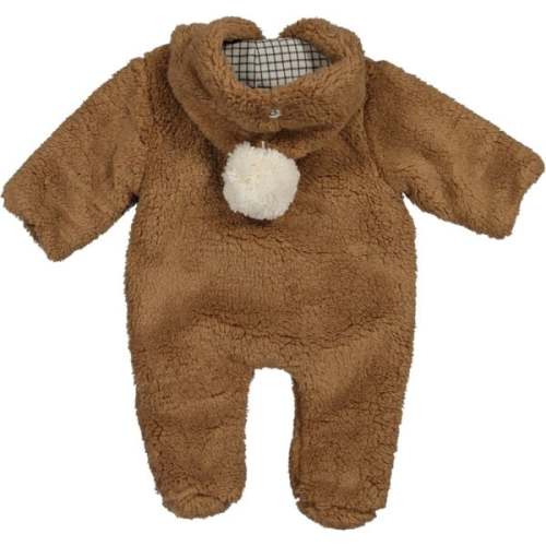 Fuzzy Hooded Romper, Brown - Bean's Barcelona | Maisonette