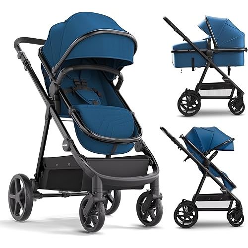 Mompush Meteor2 Baby Stroller 2-in-1 with Newborn Mode, Large Shock-Absorbing Wheels, Car Seat Adapter Included – Full-Size Infant & Toddler Stroller for All-Terrain Family Outings