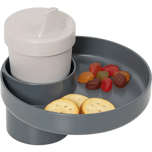 My Travel Tray Round, USA Made. Easily Convert Your existing Cup Holder to a Tray and Cup Holder for use in a Car Seat, Booster, Stroller, Golf Cart and Anywhere You Have a Cup Holder! (Gray)