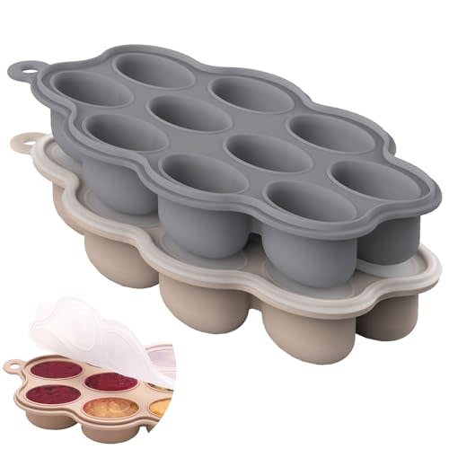 btrfe Silicone Baby Food Freezer Tray 2Pack Perfect Food Storage Containers for Homemade Baby Food, Fruit Purees, Breastmilk, Vegetable (Grey + Tan)