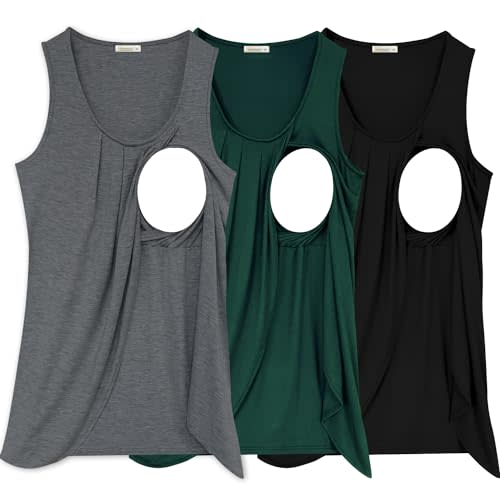 PARNIXS Summer Women's Maternity Nursing Tank Top Sleeveless Comfy Breastfeeding Clothes