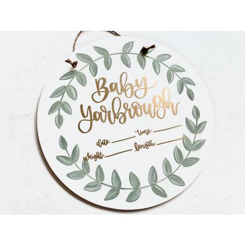 Gender Neutral Hospital Door Hanger, Round Nursery Name Sign, Birth Announcement Sign, Gender Neutral Nursery Decor, Baby Shower Sign