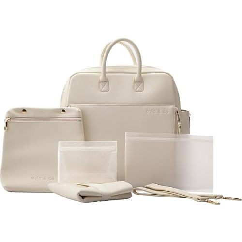 Ayla & Co Full-Size Diaper Bag Backpack, Baby Essentials Cross-Body Changing Bag for Baby Girl/Boy Convertible Straps Portable Tote Bag, Baby Changing Pad, Insulated Pockets & Pouch, Ivory