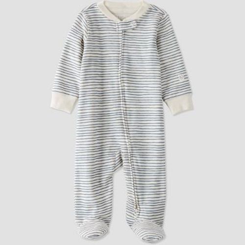 Little Planet by Carter's Organic Baby Striped Sleep N' Play - White/Blue, Size: 3M