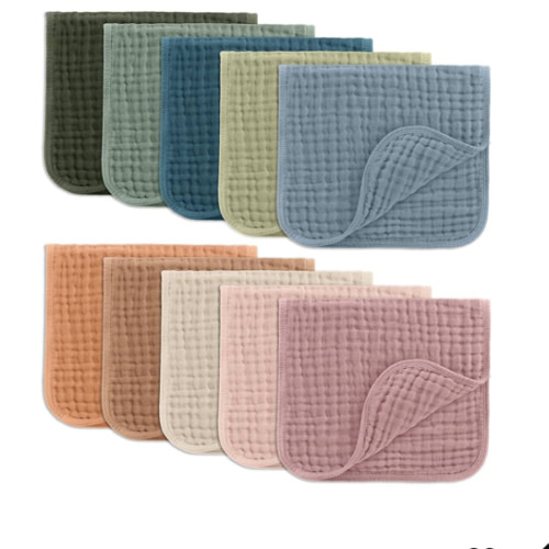 Comfy Cubs Muslin Burp Cloths 20" x 10", Pack of 10 - Large, 6-Layer, Ultra Absorbent 100% Cotton for Baby Drool and Messes - Soft, Safe & Gentle Baby Burp Cloths for Boys & Girls - Multi