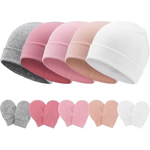 Newborn Baby Hats and Mittens Set Infant Beanie Cap Toddler Gloves Newborn Hospital Hats for Baby Boy Girl Kid