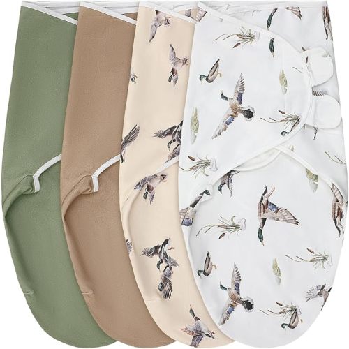 CroBlissful 4 Pack Mallard Duck Swaddles for Newborns Cotton Adjustable Sleep Swaddle for 0-3 Months Infant Baby Boys Girls Breathable Soft Newborn Wrap Wearable Blanket Improves Sleep(Mallard Duck)
