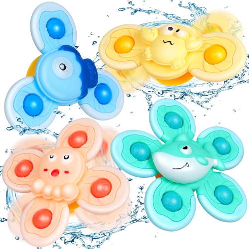 Baby Bath Suction Cup Spinner Toys-4Pcs, Spinning Toys for Window, Airplane Car Travel, High Chair, Christmas Birthday Gifts for Toddlers
