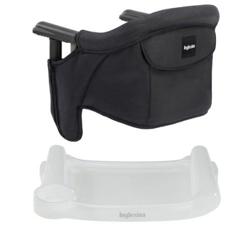 Inglesina Fast Table Chair - Black + Fast Dining Tray - Portable Baby High Chair - for Babies & Toddlers up to 37 lbs - Fits Tables 0.8'' to 3.5'' Thick - Compact & Easy to Use - Travel Bag Included