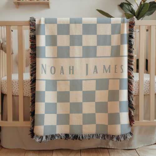 Personalized checkered name baby blanket custom name baby boy classic nursery decor name blanket baby shower gift