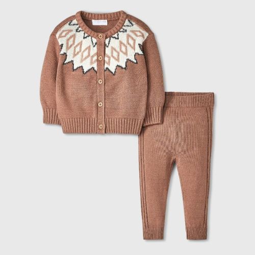 Grayson Mini Baby Fairisle Sweater Cardigan Set - Brown 0-3m