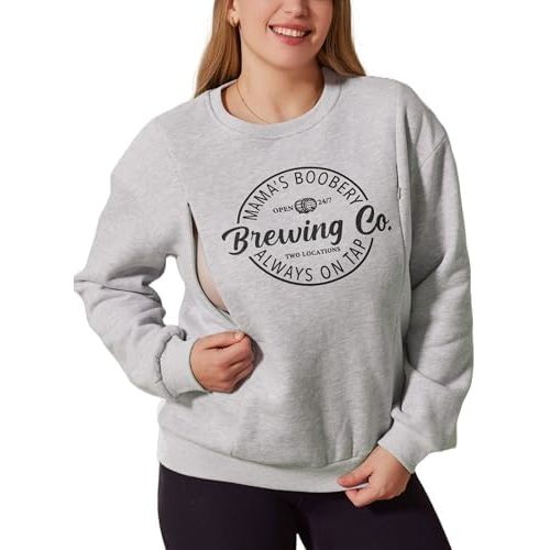 Nursing Sweatshirt for Breastfeeding Fleece Maternity Nursing Top with Zippers Long Sleeve Postpartum Pullover