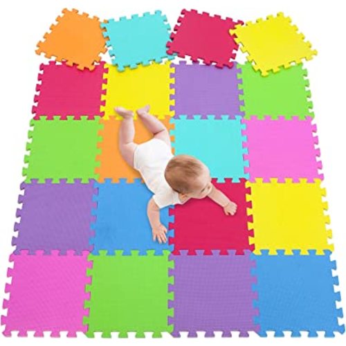 Meiqicool EVA Foam Puzzle Play Mat for Baby - Non Toxic Interlocking Soft Floor Tiles - Kids Toddler Infant Children Room and Yard Exercise Gym Decor - Multi Color,20pcs