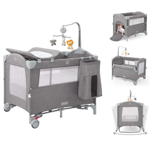 HARPPA 5 in 1 Portable Playard and Bassinet Bedside Sleeper for Newborn to Toddler, Unisex, Gray