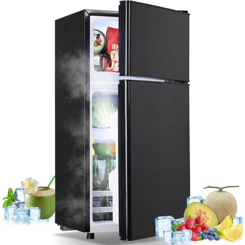 Mini Fridge with Freezer Small Refrigerator Double Door Dorm Fridge for Single Removable Shelves for Bedroom, Office, Dorm Black