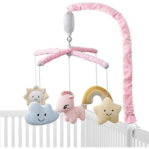 Feisike Crib Mobile for Girls - Baby Mobile for Crib with 35 Lullabies, 3 Modes Digital Musical Box(Turn Only, Music Only, Turn & Music, Pink, Nursery Toys, Nursery Decor, Knob Type