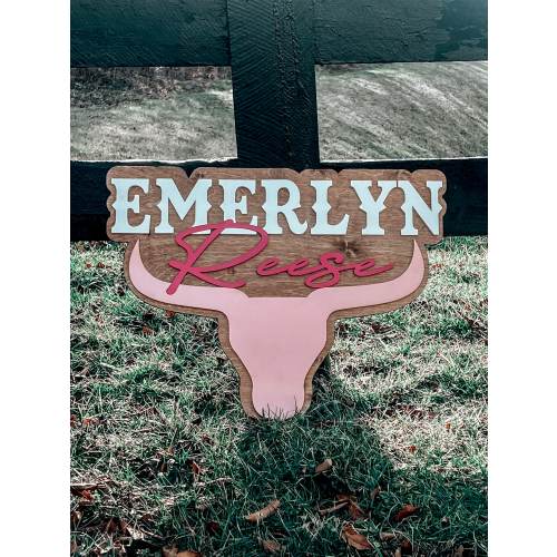 Longhorn Baby Name Sign, Cowgirl or Cowboy Nursery sign, Rodeo Nursery Sign, Bullhorn Nursery Hanger, Baby Name sign for boy or girl
