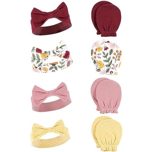 Hudson Baby Baby Girls' Cotton Headband and Scratch Mitten Set