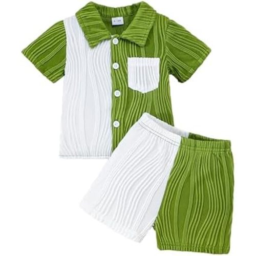 NZRVAWS Toddler Baby Boy Clothes Button Down T-Shirt Short Sleeve Patchwork Top Shorts Set 2PC Little Boy Summer Outfit
