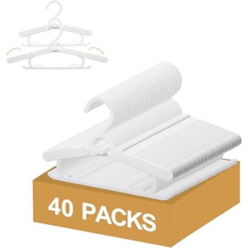 40 Pack Baby Clothes Hangers, 11-15" Adjustable Non-Slip Thickened Kid Hangers for Nursery Closet Toddlers Infant Children to Teenager (White)