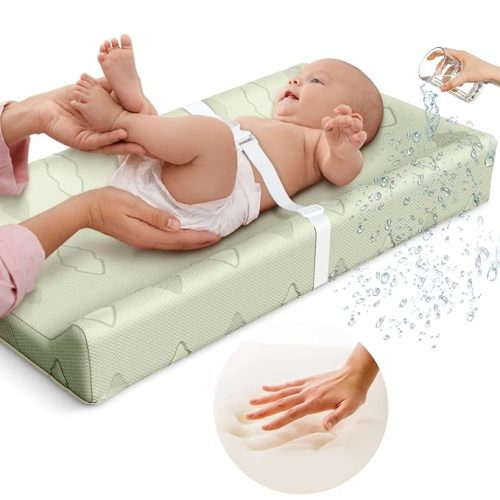 Baby Changing Pad Waterproof Cotton Contoured Diaper Changing Pad for Dresser by Sleepah – Breathable & Washable Cover – Three-Sided Change Pad with Certipur Certified Foam (Green)