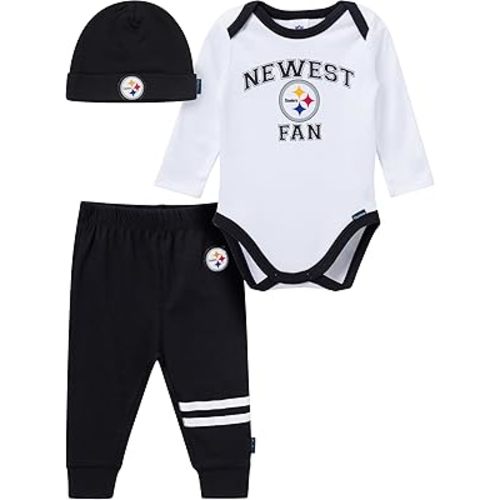 Gerber NFL baby-boys 3-piece Onesie Bodysuit, Active Pant and Cap Set