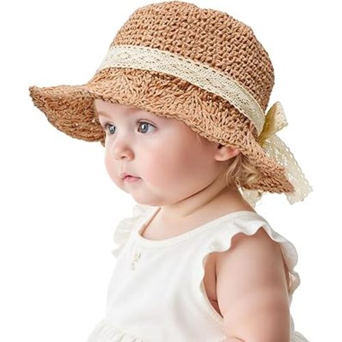 Century Star Baby Girls Straw Sun Hats for Infant Kids Summer Beach Hat for Toddler with Bow