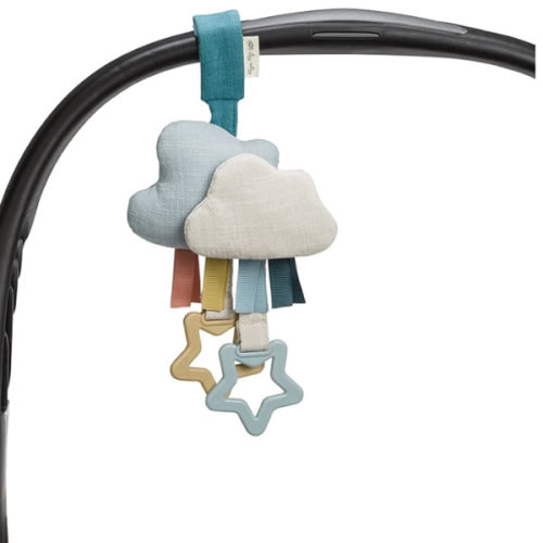 Itzy Ritzy Jingle Travel Toy for Stroller, Car Seat or Activity Gym - Baby Hanging Toy Features Jingle Sound, Clinking Rings & Adjustable Attachment Loop (Cloud)