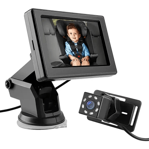 Baby Car Rear Mirror Camera, BackSeat Infant Car Camera with HD Night Vision 4.3 inches HD Mirror Display, Reusable Sucker Bracket, Upgraded 360 Degree Rotating Camera, Easily Watch Baby’s Move in Car