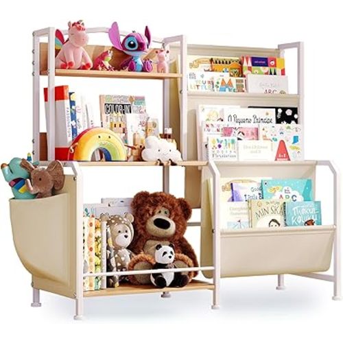 Kids Bookshelf and Toy Storage Organizer, 3 Tier Bookshelf for Kids Rooms, Nursery Book Shelves, Montessori Toddler Book Shelf, Baby Toy Shelf Kid Books Rack