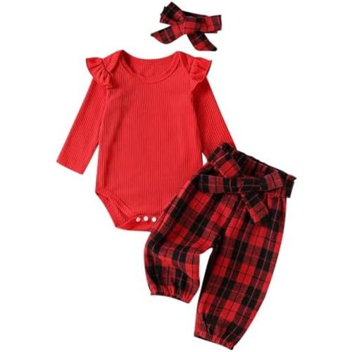 Kaipiclos Newborn Infant Girl Clothes Rib Knit Romper Daisy Print Pants Headband Baby Clothes for Girls 0 3 6 12 18 24 Months