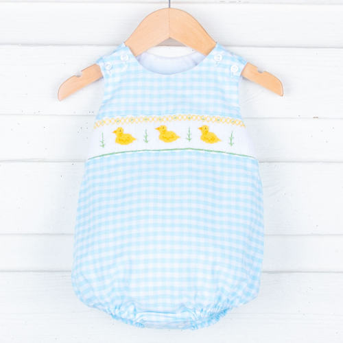 Spring Duckling Smocked Turquoise Sun Bubble