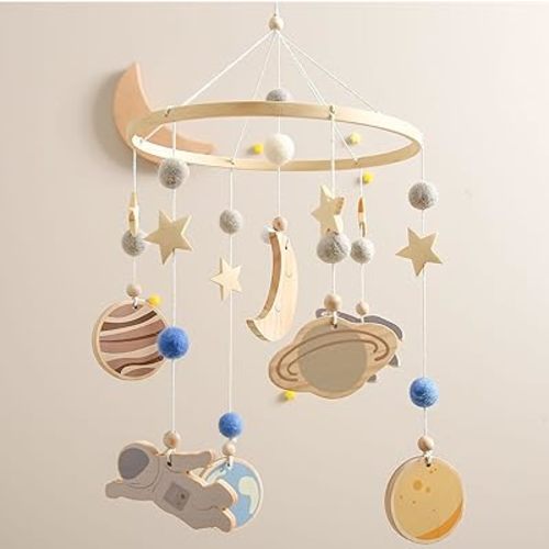 Baby Crib Mobile for Boys Girls, Boho Nursery Decor Mobile for Bassinet, Gender Neutral Mobile Crib Accessories for Infant Bedroom Hanging Newborn Gift - Space Moon Star