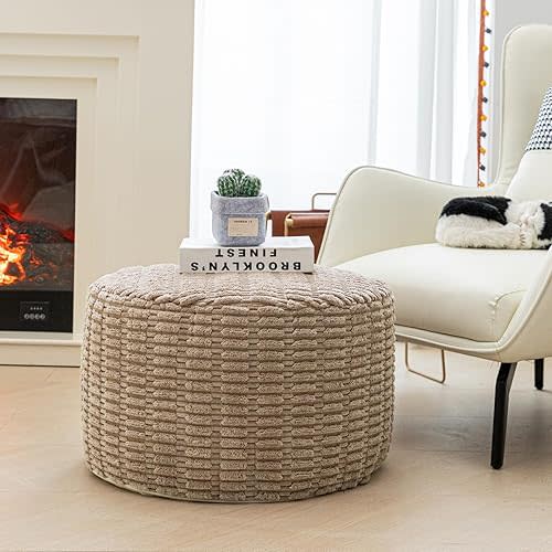 Asuprui Pouf Ottoman Stuffed Round Modern Foam Filled Ottoman Foot Rest Poufs for Living Room Chair Decorative Boho Foot Stool for Wedding Christmas Party