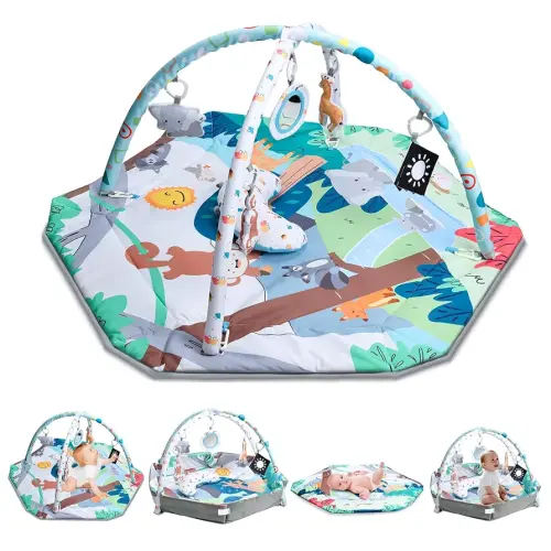 9-in-1 Baby Play Gym Mat, Tummy Time Activity Floor Mat,Newborn Baby Essentials,with 6 High Contrast Toys for Sensory Cognition and Motor Skill Play Mats.Ideal Toddler Toys Gift