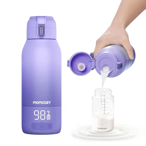 Momcozy Portable Milk Warmer for Travel  Dual Heating Modes for Breast Milk & Water, Portable Bottle Warmer with Fast Heating & Long Battery Life, 17 Ounces Large Capacity, Purple