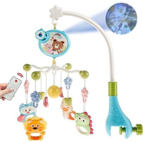 Crib Mobile, Montessori Baby Mobile for Crib, Nursery Mobile with Music and Night Lights, 360° Rotation Baby Musical Crib Mobile Rotating Toy Newborn Infant Boys Girls Toddles (Blue)