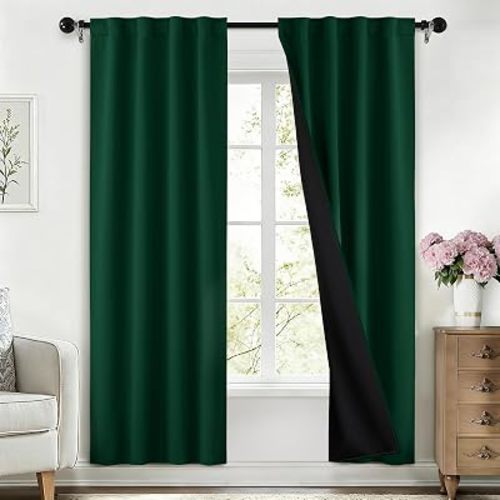 SimpleHome 100% Blackout 72 Inch Dark Green Curtains for Living Room