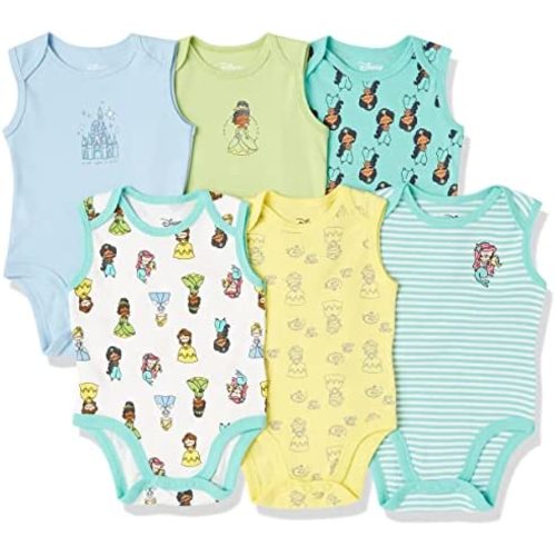 Amazon Essentials Disney | Star Wars | Princess Baby Girls' Sleeveless Bodysuits, Pack of 6
