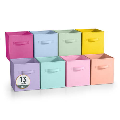 Sorbus 13" Foldable Cubes Fabric Storage Bins with Handles, Multi-Color, 8 Pack