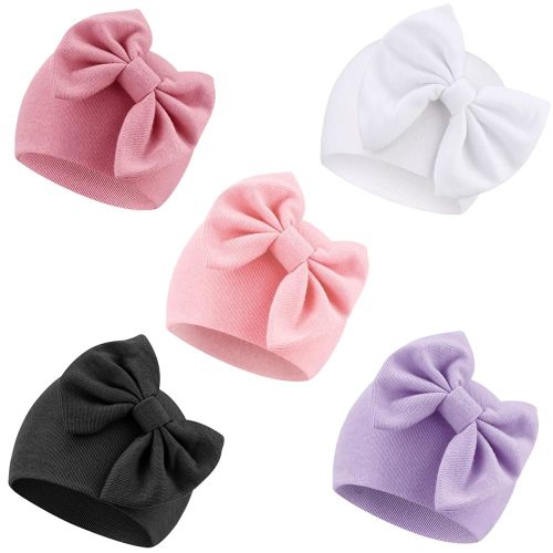 DRESHOW BQUBO Newborn Baby Girls Hats Hospital Hat Baby Cotton Beanie Infant Big Bow Hats for 0-24 Months