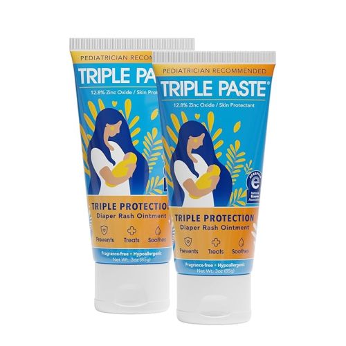 Triple Paste Diaper Rash Cream for Baby, 3 Oz (Pack of 2), Zinc Oxide Ointment Treats, Soothes & Prevents Diaper Rash, Pediatrician-Recommended & Hypoallergenic, Baby Essentials for Daily & Overnight