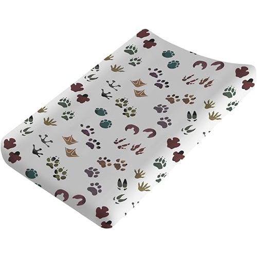 Woodland Animals Tracks Baby Changing Pad Cover Forest Animals Footprint Diaper Changing Table Sheets for Boy Girl Wild Animals Soft Stretch Fitted Baby Diaper Change Table Mats 32''x16''