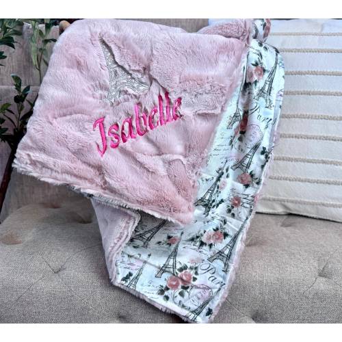Personalized Paris Name Blanket | Embroider | Pink Blanket l Pink Hide l You Choose Hide Color l Newborn Baby Shower Gift l Glitter