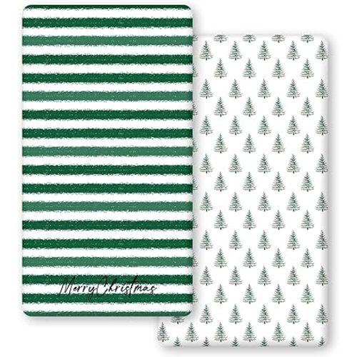 Horaldaily 2 Pack Fitted Crib Sheet for Boys Girls,Soft Breathable Washable Jersey Microfiber Baby Crib Sheet, Fits Standard Size Crib Mattress 28in x 52in, Pine Nursery Sheet Green/White