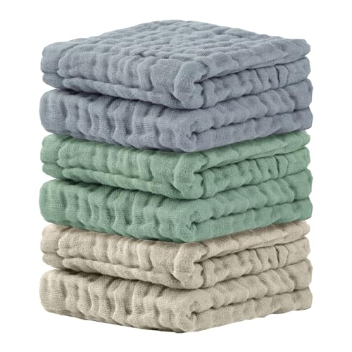 Cuddle Campus Baby Washcloths 6 Packs, Muslin Washcloths Baby,Cotton Burp Cloths, Extra Absorbent and Soft Wash Clothes for Newborns, 12x12 Inches