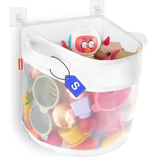 UNEEDE Bath Toy Organizer,1.55 Gallons Bathtub Toy Storage Organizer,Quick Access Bath Toy Holder For Bathtub,Baby Organizer And Storage,Quick Dry Baby Bath Toy Storage For Tub,Mesh Shower Caddy White