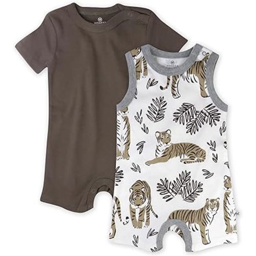 HonestBaby Multipack Short Romper Sets and Dresses 100% Organic Cotton for Infant Baby and Toddler Boys, Girls, Unisex