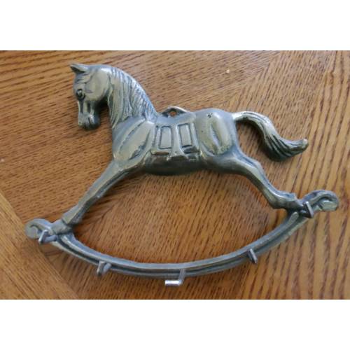 Vintage Brass Rocking Horse Key Holder. Wonderful for your Office, Vacation Home or Kitchen. L@@K! 6 by 7 in.